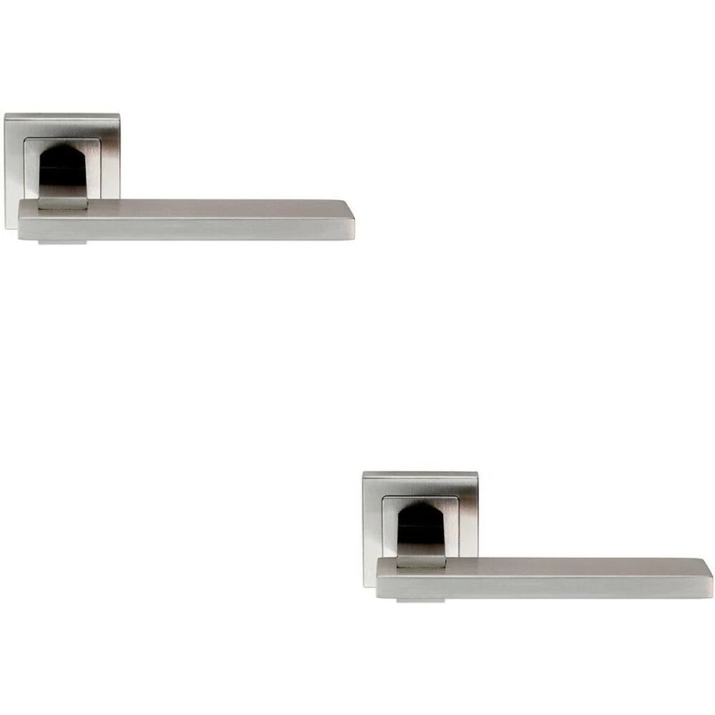 Image of Loops 2x PAIR Square Cut Rectangular Handle on Square Rose Concealed Fix Satin Steel Metallics