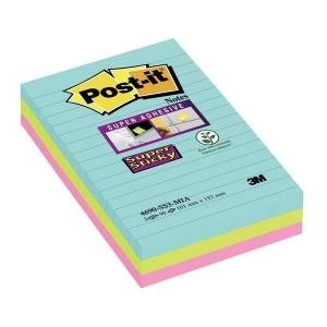 Image of Post it Super Sticky 101 x 152mm Meeting Notes Ruled Assorted Colours