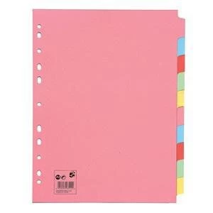 Image of 5 Star Subject Dividers Multipunched Manilla Board 10 Part Extra Wide A4 Assorted Pack 10