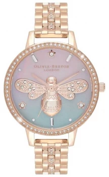 Image of Olivia Burton Womens Sparkle Bee Rose Gold Steel Bracelet Watch