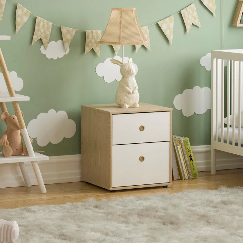 Image of Lassic Junior Vida Neptune 2 Drawer Bedside Table White & Oak unisex 2 Drawer