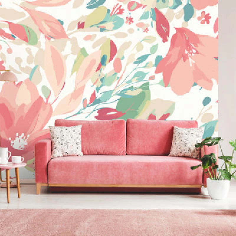 Image of Origin Murals Flowing Flowers - Coral Pink Matt Smooth Paste The Wall Mural 350Cm Wide X 280Cm High
