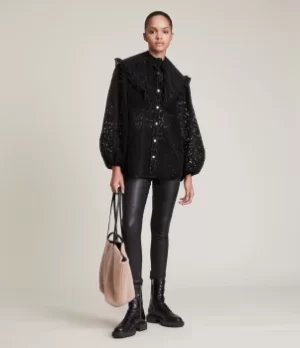 Image of AllSaints Womens Carlina Removable Collar Shirt, Black, Size: 6