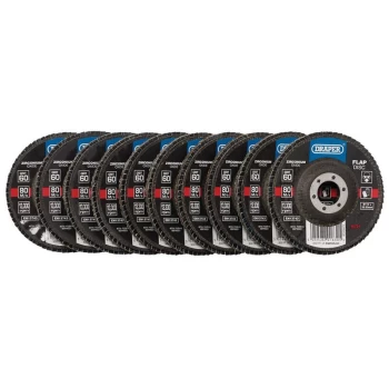 Image of 85724 Zirconium Oxide Flap Discs 115 x 22.23mm, 60 Grit (10 Pack) - Draper