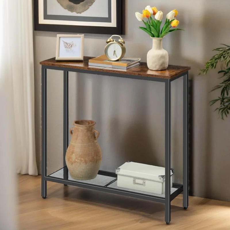 Image of Rafaelo Mobilia Console Table With Mesh Shelf in Brown Brown Unisex