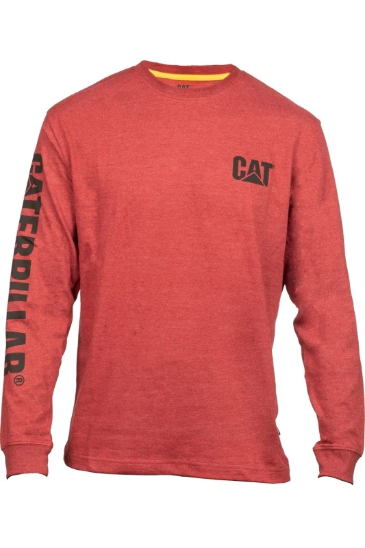 Image of Caterpillar Trademark Banner Long Sleeve T-Shirt Red
