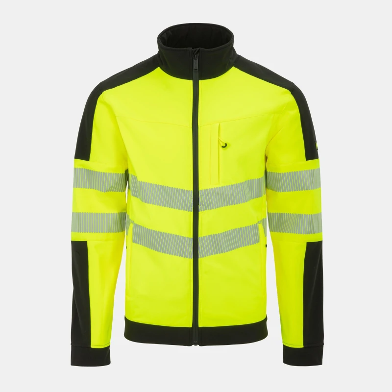 Image of Dunlop Mens Softshell Waterproof Wind-Resistant Reflective Hi-Vis Jacket Yellow/Black male S