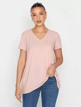 Image of Long Tall Sally Pink Rib V Neck Swing Top, Pink, Size 10, Women