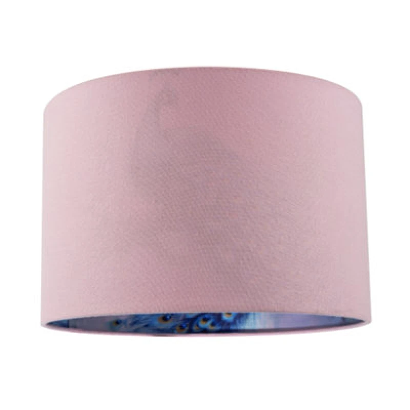 Image of Happy Homewares Elegant Blue Peacock & Pink Floral 12" Lamp Shade in Pink Linen Size: 12" Pink Unisex 12"