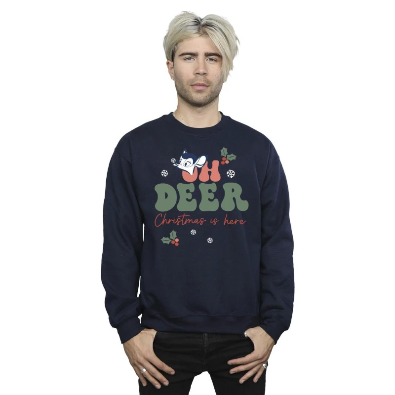 Image of Disney Men Bambi Oh Deer Sweatshirt in Navy Size: Small Navy S Male 5063283831469