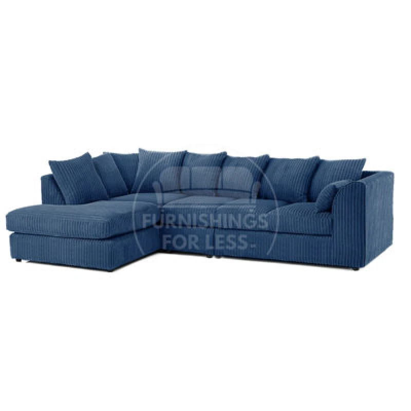 Image of Furnishings For Less UK Luxor Marine Blue Jumbo Cord Large 5 Seater Corner Sofa Long Left Hand Facing