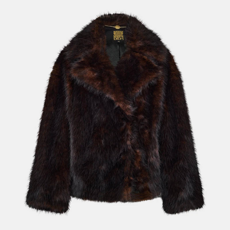 Image of Biba Womens Faux Fur Relaxed Fit Teddy Coat Brown female 8 (XS)