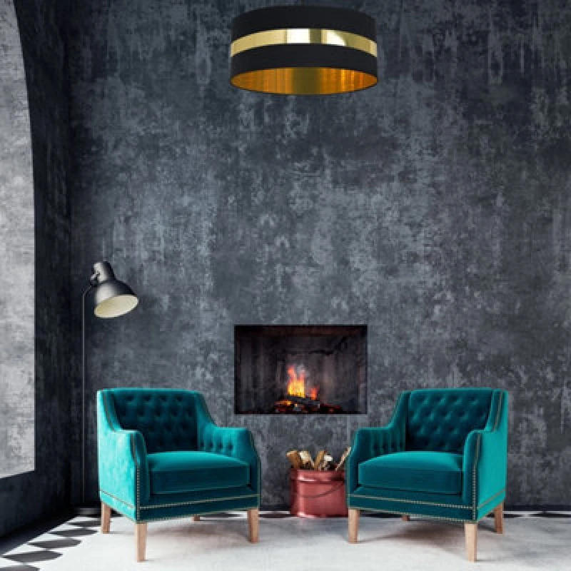 Image of Milagro Palmira Ceiling Lamp Black/gold 1Xe27 Hand Made Designer Lamp Crafted From Matt Black Fabric With Luxurious Gold Detail