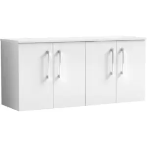 Image of Nuie Arno Gloss White 1200mm Wall Hung 4 Door Vanity Unit with Worktop - ARN123W2 - Gloss White