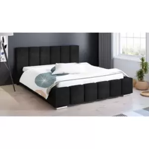 Image of Lemela Upholstered Beds - Plush Velvet, Single Size Frame, Black - Black