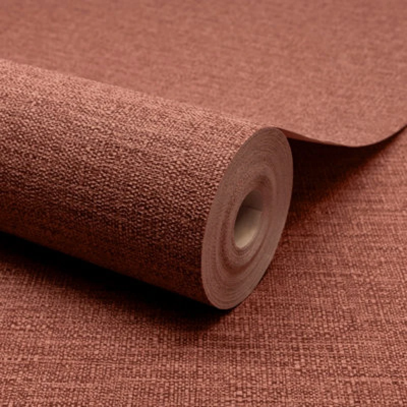 Image of Grandeco Telma Slubbed Fabric Hessian Textured Luxury Wallpaper Chilli Red, Red 199513