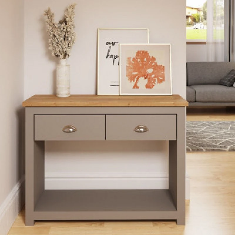 Image of Timber Art Design Lisbon Light Grey Console Hall Way Table With 2 Drawers