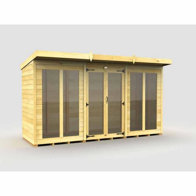 Image of Buttercup Farm 12x4 ft Pent Summer House (Full Height Window) - L118 x W358 x H201cm in Brown Brown Unisex
