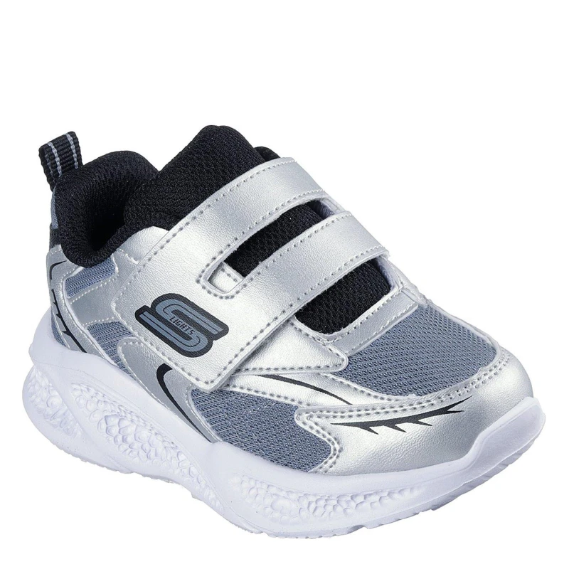 Image of Skechers Kids Meteor Lights Leather Light Up Trainers Silver/Black male C6 (22.5)