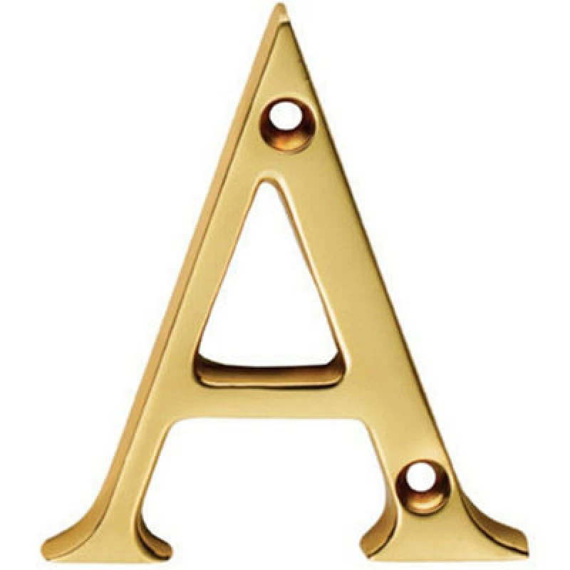 Image of Loops Polished Brass Door Letter A 53mm Height 4mm Depth House Letter Plaque Metallics