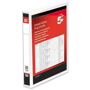 Image of 5 Star A4 Presentation Ring Binder PVC 4 D Ring 16mm White Pack of 10