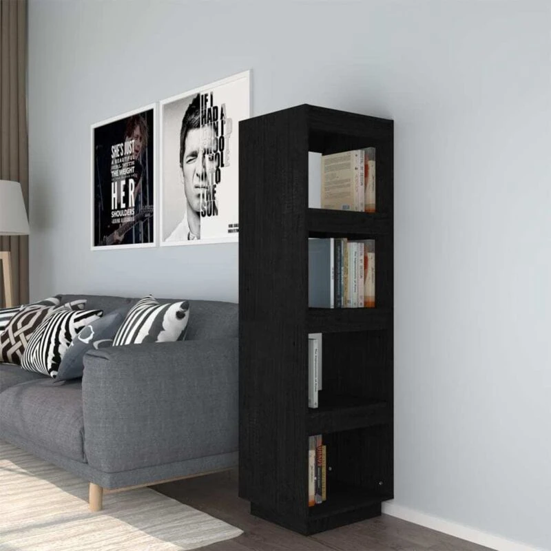 Image of Vidaxl Book Cabinet/Room Divider Black 40X35X135cm Solid Pinewood, Black 810853
