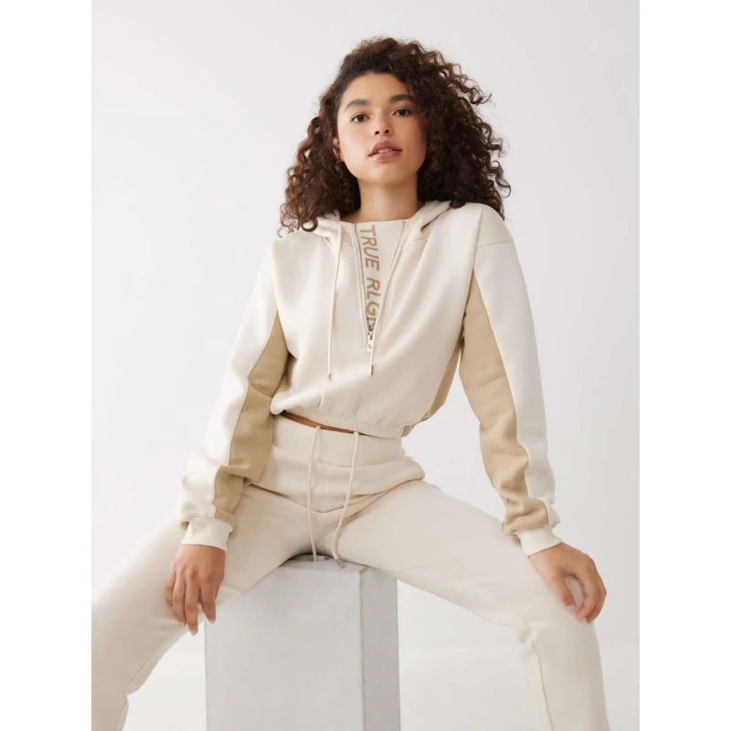 Image of True Religion Womens Full Zip Cinched Hoodie Fleece Birch female 10