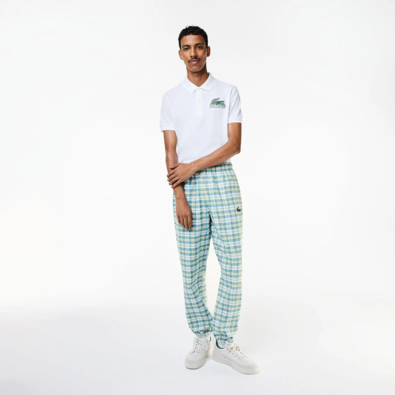 Image of Lacoste Mens Check Print Slim Fit Joggers Flour/Multico male XS