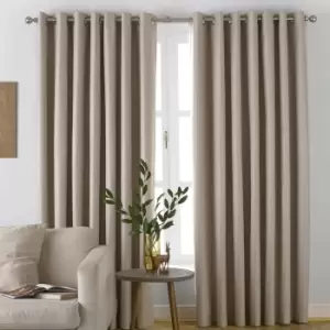 Image of Furn. Moon Herringbone Blackout Ringtop Eyelet Curtains (pair) Polyester Natural (117X137Cm)