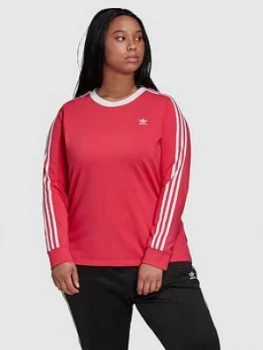 Image of Adidas Originals 3 Stripe Long Sleeve T-Shirt (Curve) - Pink