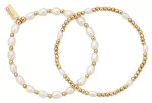 Image of ChloBo GBSETP Set of Two Pearl Layering Bracelets Gold Jewellery