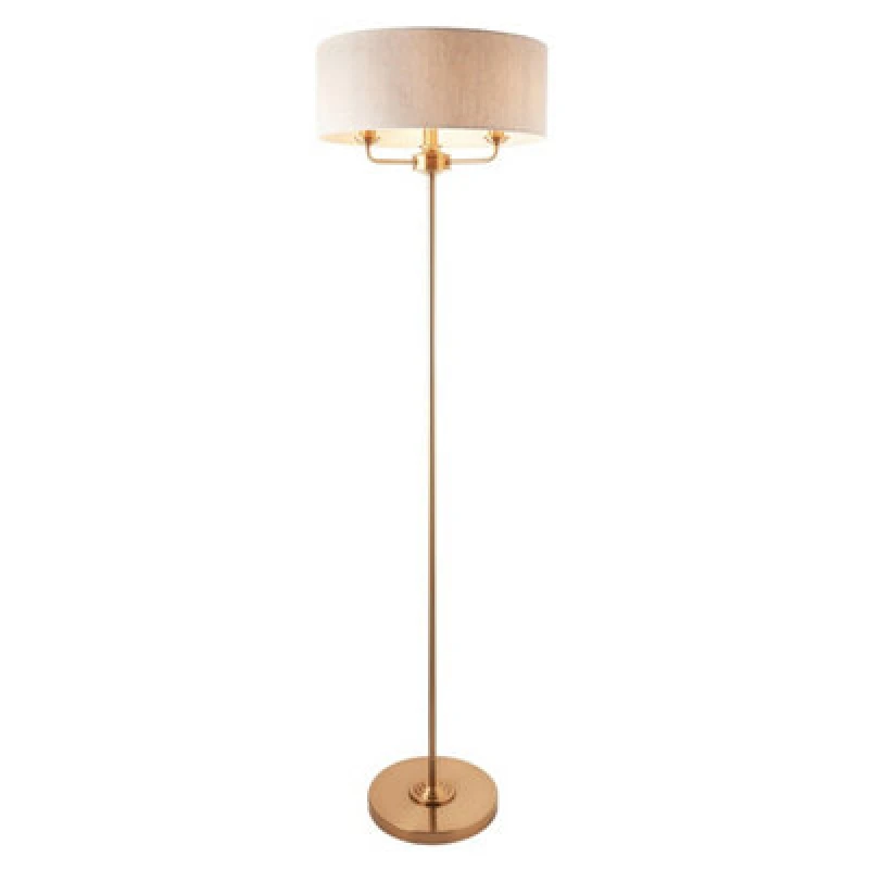 Image of Highclere Floor Lamp with Shade Vintage Brass, Natural Linen, 3x E14