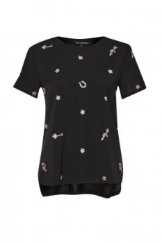 Image of French Connection Key Heart Embellished T Shirt Black