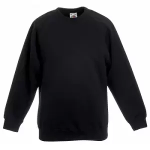 Image of Fruit Of The Loom Childrens Unisex Raglan Sleeve Sweatshirt (12-13) (Black)