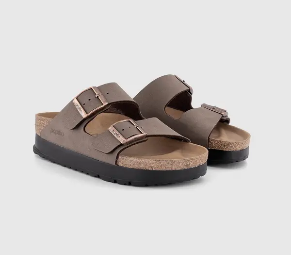 Image of Birkenstock Womens Arizona Platform Flex Sandals Mocha Brown, 5