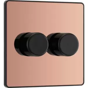 Image of BG Evolve Polished (Black Ins) Trailing Edge LED 200W Double Dimmer Switch, 2-Way Push On/Off in Copper Steel