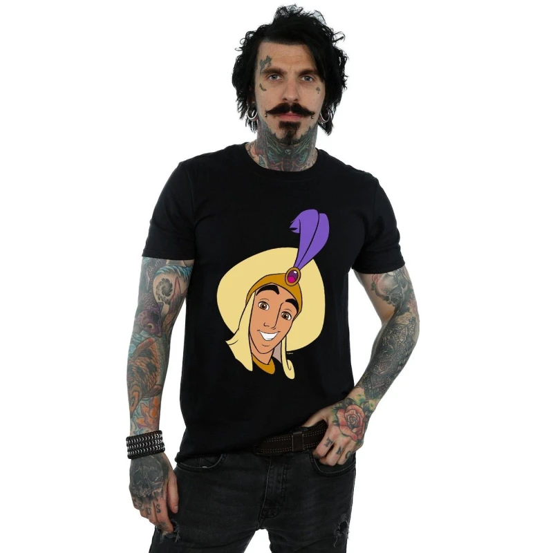 Image of Disney Men Aladdin Prince Ali Face T-Shirt in Black Size: Small Black S Male 5059568049742