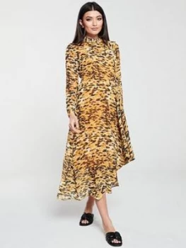 Image of Whistles Dip Hem Animal Print Dress - Yellow