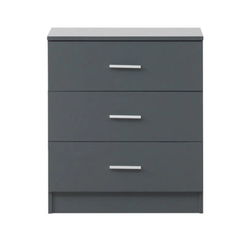 Image of Timber Art Design Rio Costa 3 Drawer Bedroom Cabinet Bedside Chest Of Drawers Dark Grey