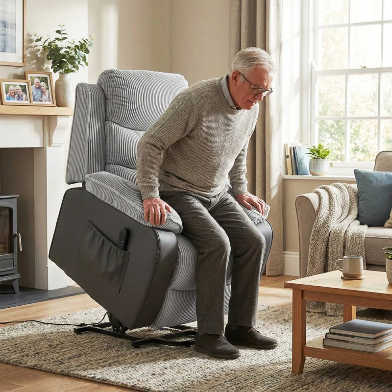 Image of HOMCOM Power Lift Riser Recliner Chair with High Back, Remote, Light Grey Light Grey Unisex