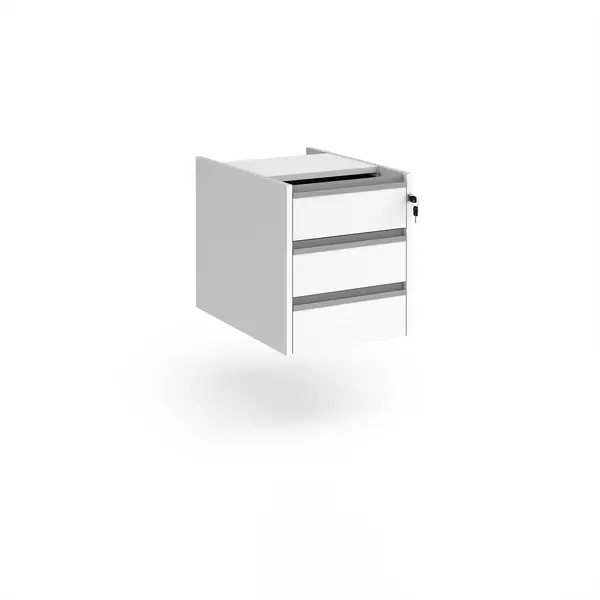 Image of Contract 3 Drawer Fixed Pedestal with Silver Pull Handles - White