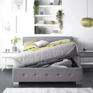 Image of Side Opening Ottoman Storage in Grey Linen, Small Double
