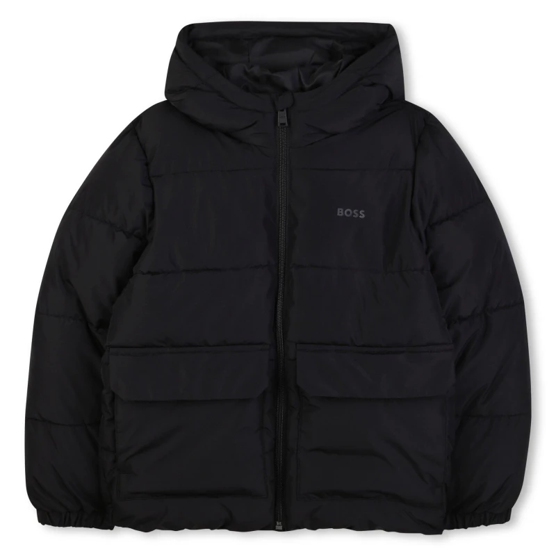 Image of Boss Kids Hooded Medium Puffer Jacket Black male 16Y