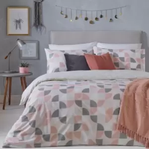 Image of Luna Geometric Duvet Cover Set Blush, Blush / Super King