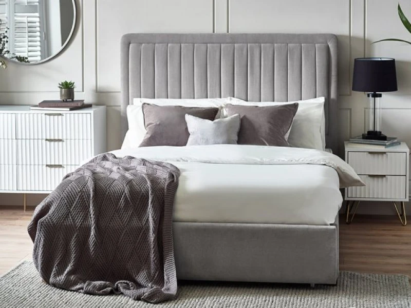 Image of ASC Santorini 4ft6 Double Grey Velvet 1 Drawer Fabric Bed Frame