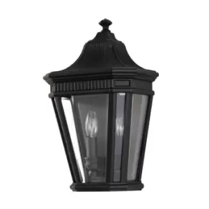 Image of Outdoor IP44 2 Bulb Half Lantern Wall Light Black LED E14 60W
