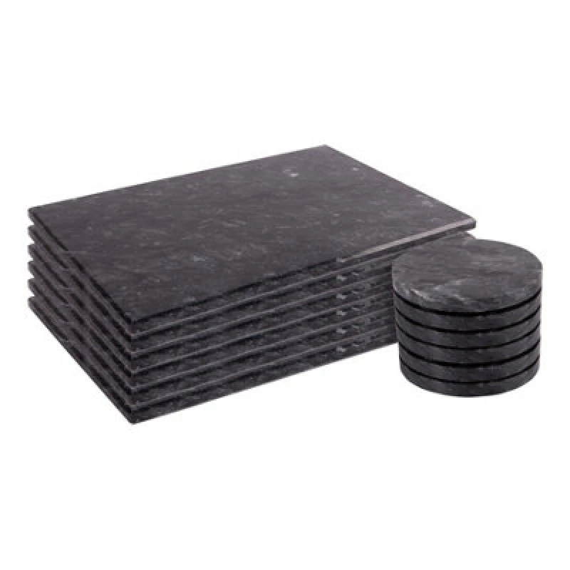 Image of Argon Tableware 12Pc Marble Placemats & Round Coasters Set - Black