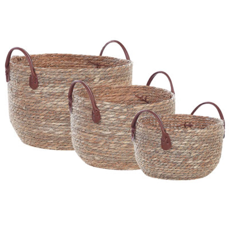 Image of Beliani Set Of 3 Baskets Sayjar Seagrass Natural