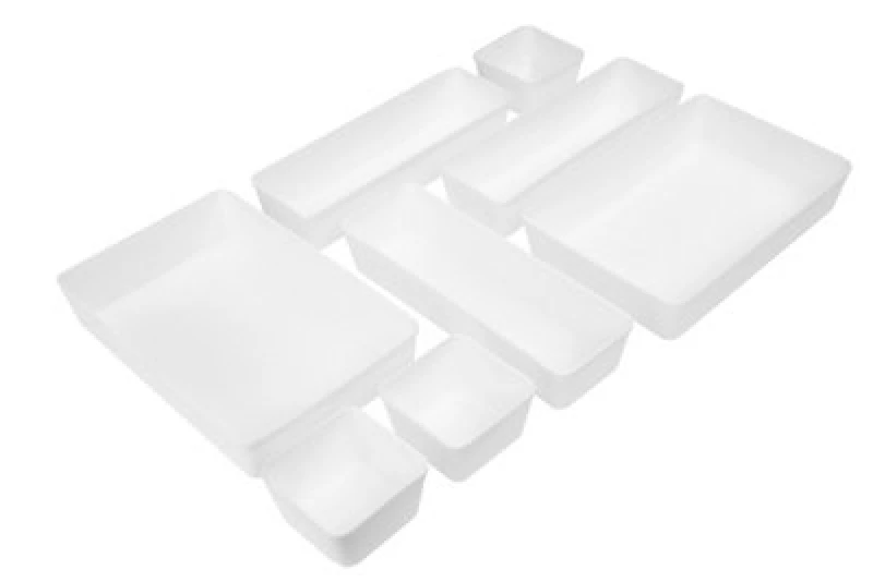 Image of Orsina Versatile Eight Piece Drawer Set Organiser, Integrated Handle Narrow Storage Boxes, Versatile Sleek Boxes
