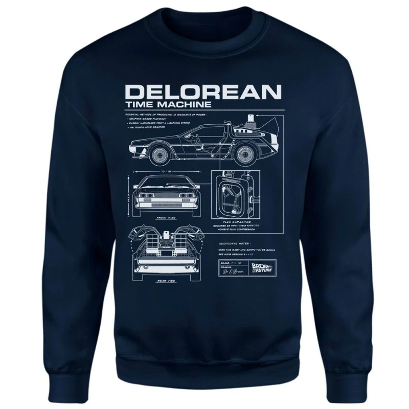 Image of Back To The Future Delorean Schematic Sweatshirt - Navy - XXL